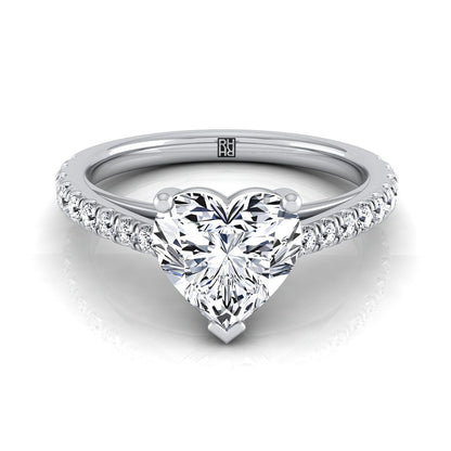 Cathedral French Pavé Solitaire Heart Shape, in 18K White Gold, pave setting | RockHer