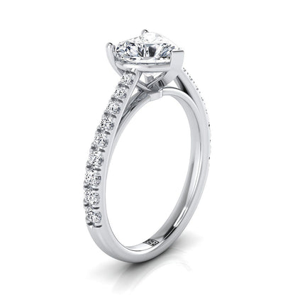Cathedral French Pavé Solitaire Heart Shape, in Platinum, pave setting – side profile | RockHer