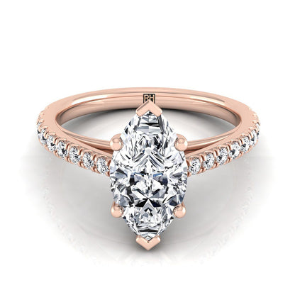 Cathedral French Pavé Solitaire Marquise, in 14K Rose Gold, pave setting | RockHer