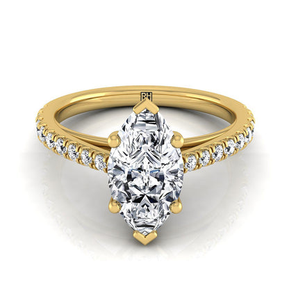 Cathedral French Pavé Solitaire Marquise, in 18K Yellow Gold, pave setting | RockHer