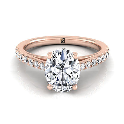 Cathedral French Pavé Solitaire Oval, in 14K Rose Gold, pave setting | RockHer