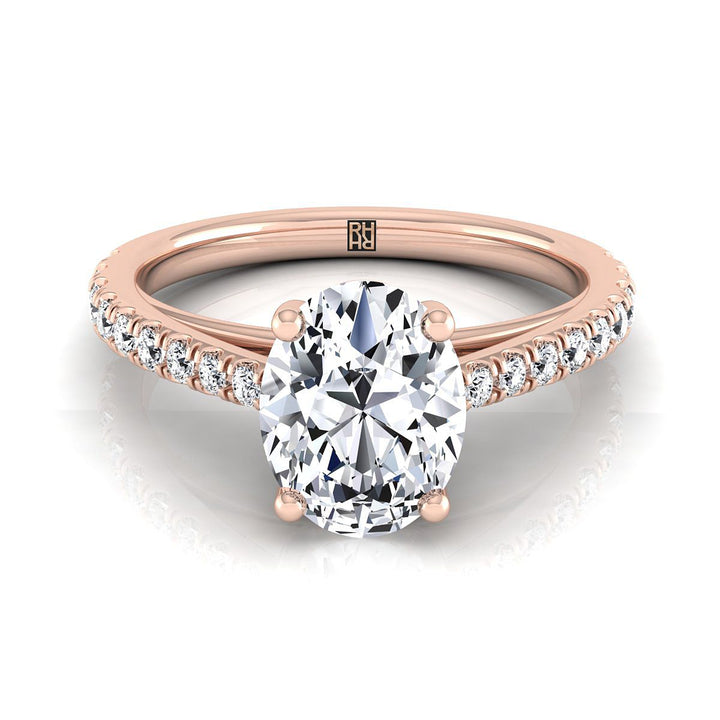 Cathedral French Pavé Solitaire Oval, in 14K Rose Gold, pave setting | RockHer
