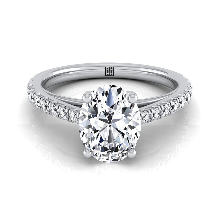 Cathedral French Pavé Solitaire Oval, in 18K White Gold, pave setting | RockHer
