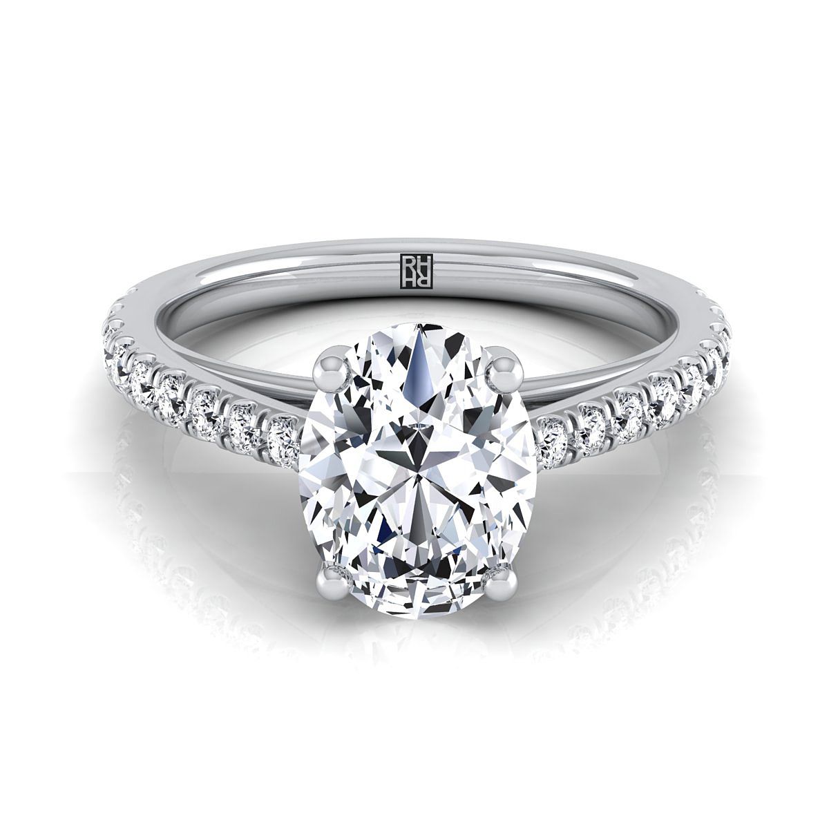 Donna Select Cathedral French Pavé Solitaire Oval Lab Diamond Engagement Ring in 18K White Gold | RockHer