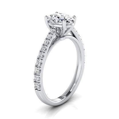 Cathedral French Pavé Solitaire Oval, in 18K White Gold, pave setting – side profile | RockHer