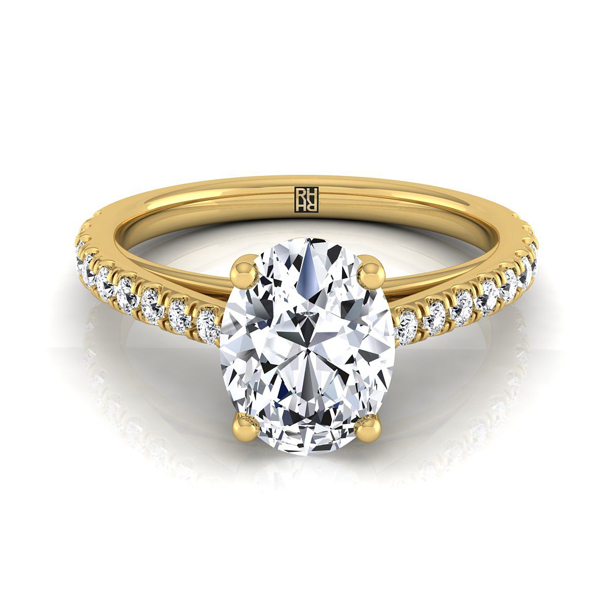 Donna Select Cathedral French Pavé Solitaire Oval Lab Diamond Engagement Ring in 18K Yellow Gold | RockHer