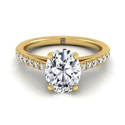 Cathedral French Pavé Solitaire Oval, in 18K Yellow Gold, pave setting | RockHer