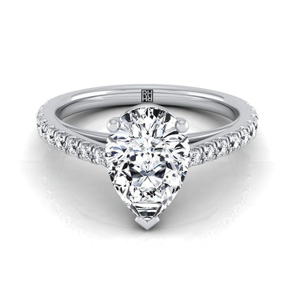 Cathedral French Pavé Solitaire Pear Shape, in Platinum, pave setting | RockHer