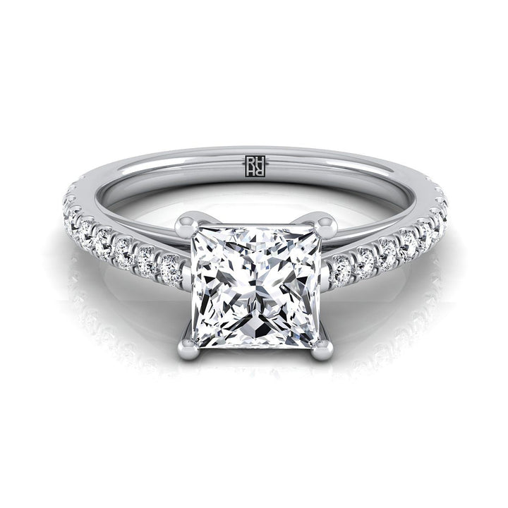 Cathedral French Pavé Solitaire Princess, in Platinum, pave setting | RockHer