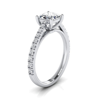 Cathedral French Pavé Solitaire Princess, in 18K White Gold, pave setting – side profile | RockHer