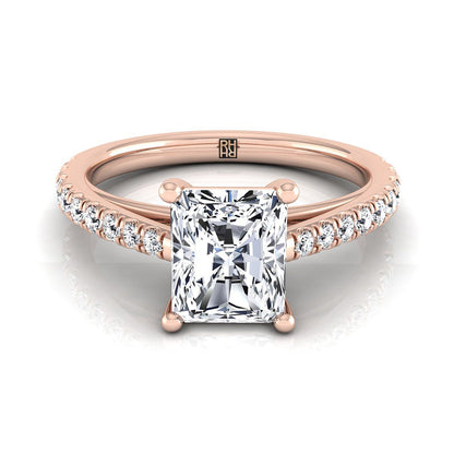 Donna Select Cathedral French Pavé Solitaire Radiant Cut Lab Diamond Engagement Ring in 14K Rose Gold | RockHer