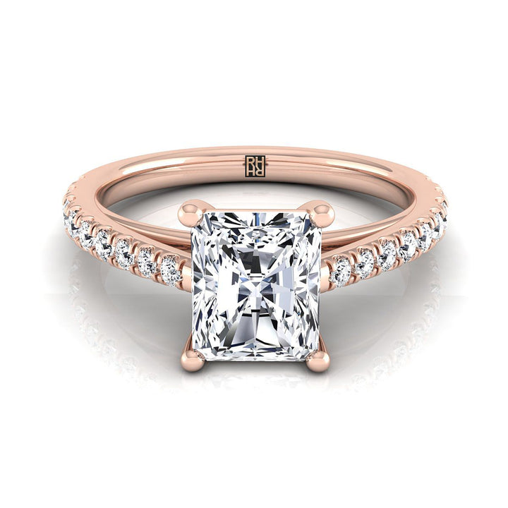 Donna Select cathedral french pavé solitaire radiant radiant ring in 14K Rose Gold — view — RockHer