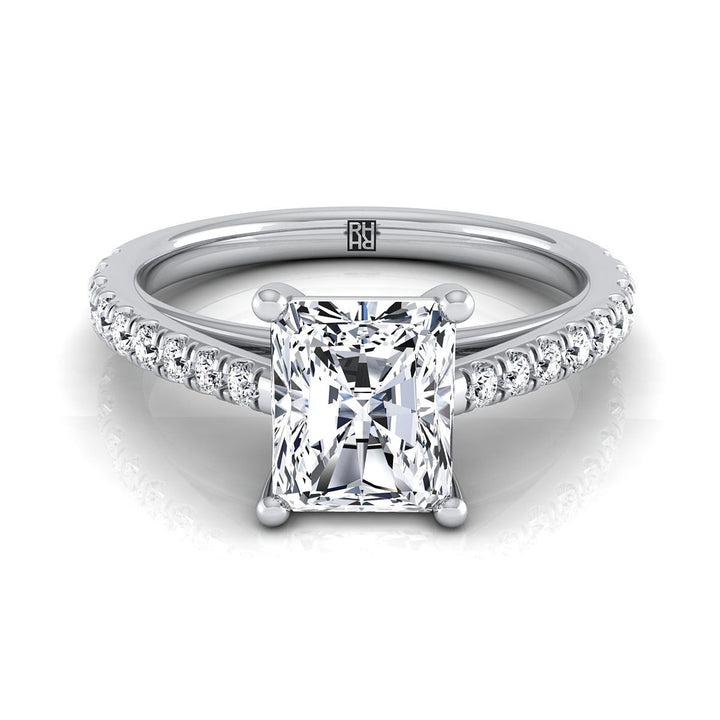 Cathedral French Pavé Solitaire Radiant, in 18K White Gold, pave setting – view 8 | RockHer