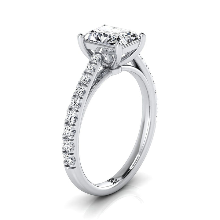 Donna Select Cathedral French Pavé Solitaire Ra Radiant Cut Lab Diamond Engagement Ring in Platinum | RockHer