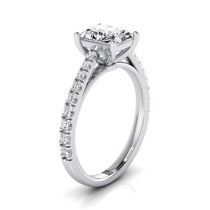 Donna Select Cathedral French Pavé Solitaire Ra Radiant Cut Lab Diamond Engagement Ring in 18K White Gold | RockHer