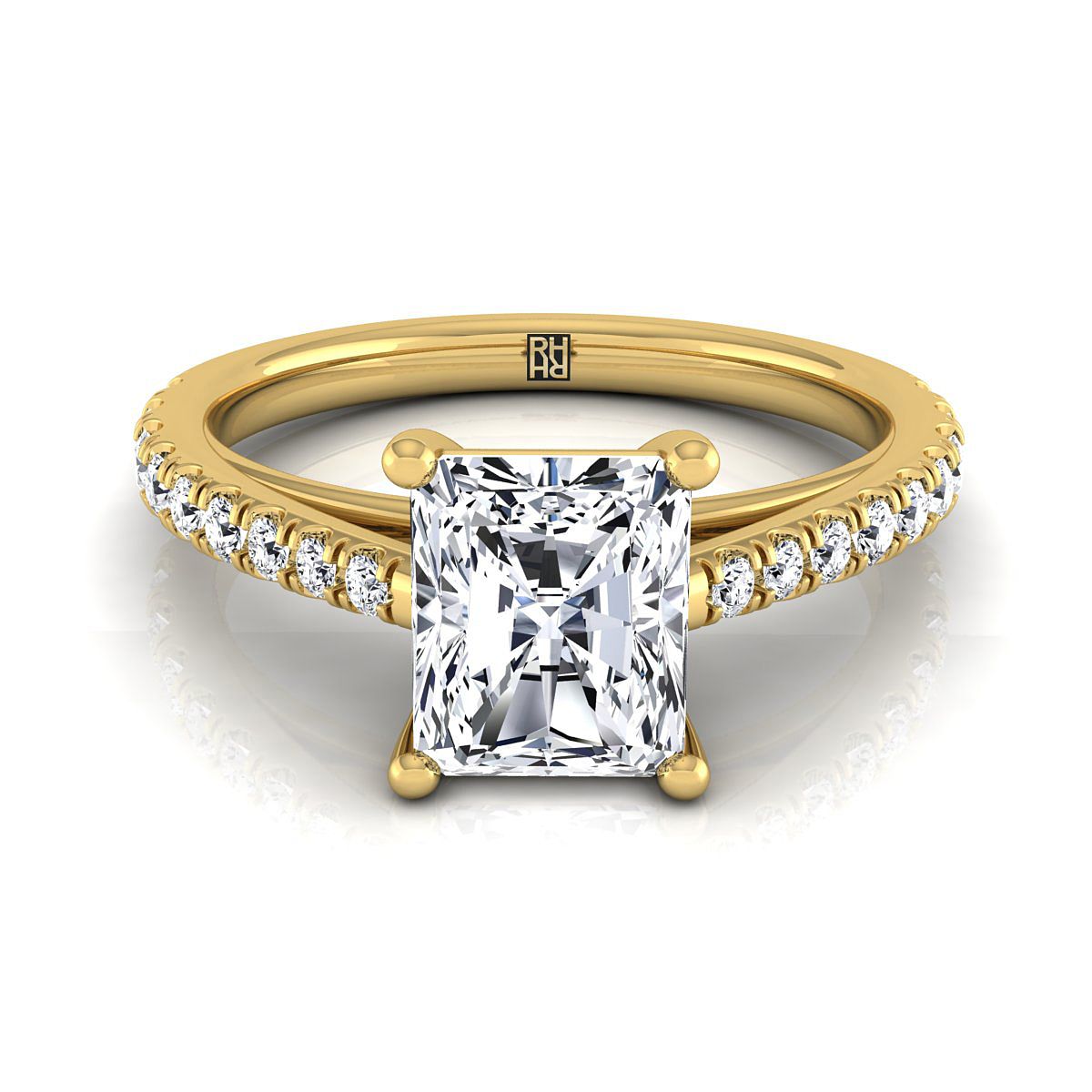 Donna Select cathedral french pavé solitaire radiant radiant ring in 14K Yellow Gold — view — RockHer