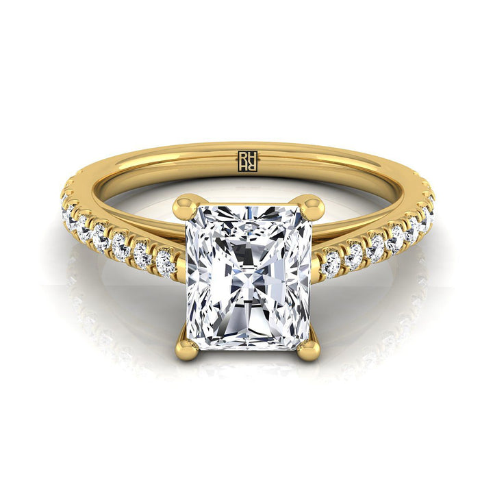 Cathedral French Pavé Solitaire Radiant in 18K Yellow Gold