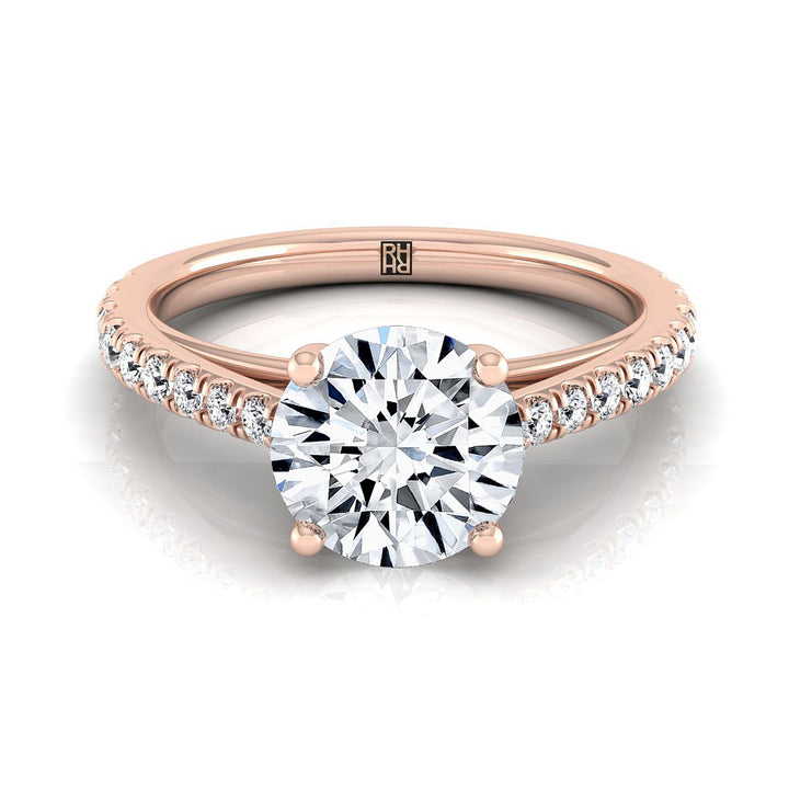 Round Brilliant, Cathedral French Pavé Solitaire, in 14K Rose Gold, pave setting | RockHer