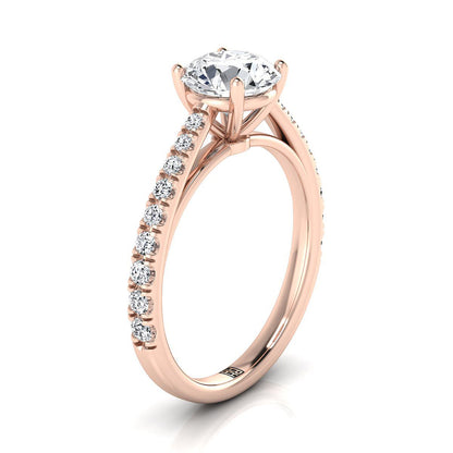 Round Brilliant, Cathedral French Pavé Solitaire, in 14K Rose Gold, pave setting – side profile | RockHer