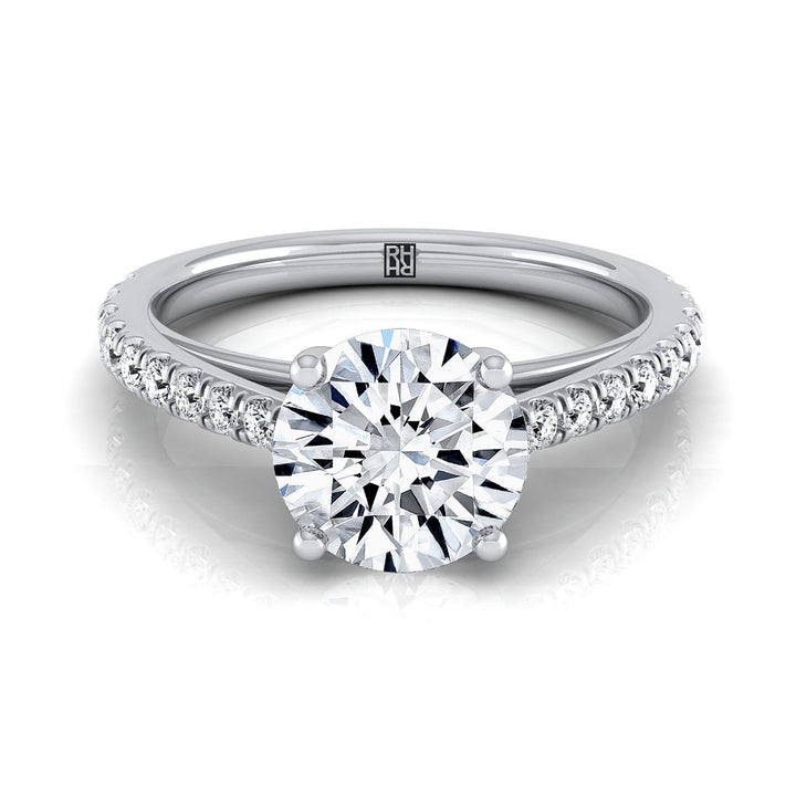 Round Brilliant, Cathedral French Pavé Solitaire, in 18K White Gold, pave setting | RockHer