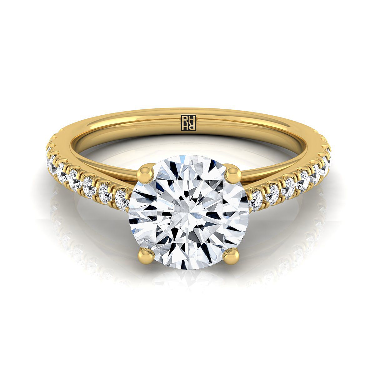 Donna Select Cathedral French Pavé Solitaire Round Lab Diamond Engagement Ring in 18K Yellow Gold | RockHer