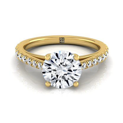 Donna Select Cathedral French Pavé Solitaire Round Lab Diamond Engagement Ring in 14K Yellow Gold | RockHer