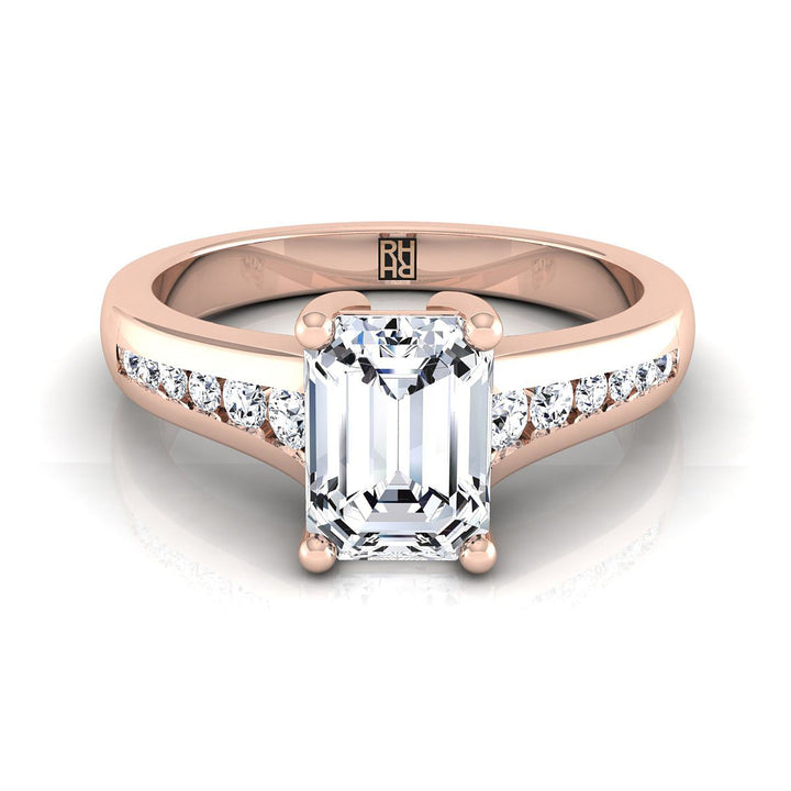 European Cut, Contemporary Tapered Channel Emerald, in 14K Rose Gold | RockHer
