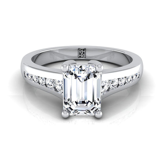 Platinum Emerald Cut Contemporary Tapered Diamond Channel Engagement Ring -1/6ctw