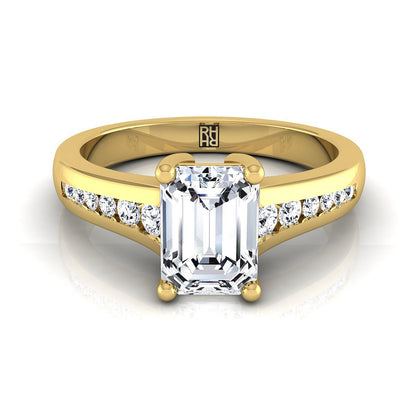 European Cut, Contemporary Tapered Channel Emerald, in 18K Yellow Gold | RockHer