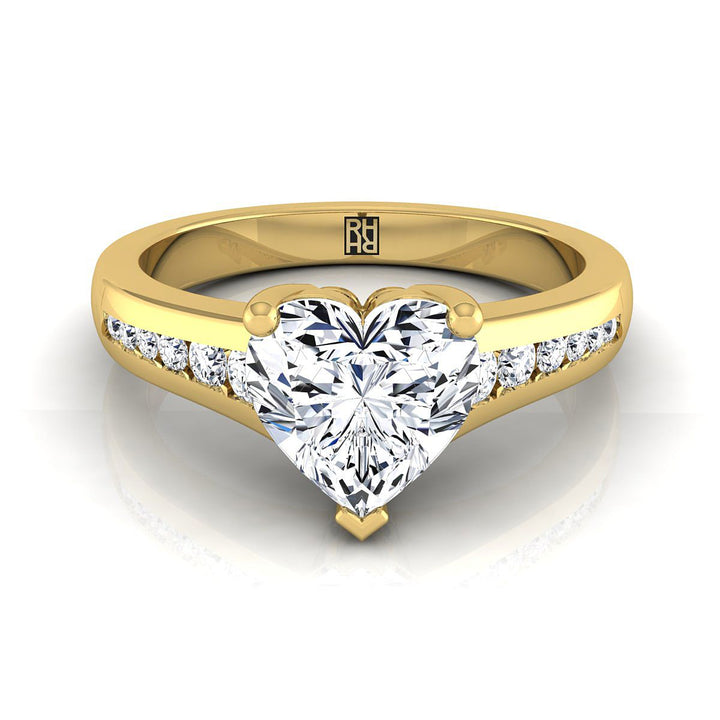 Stevie Select contemporary tapered channel heart shape heart shape ring in 14K Yellow Gold — view — RockHer