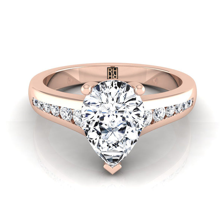 The Stevie Contemporary Channel Pear Engagement Ring Setting in 14K Rose Gold