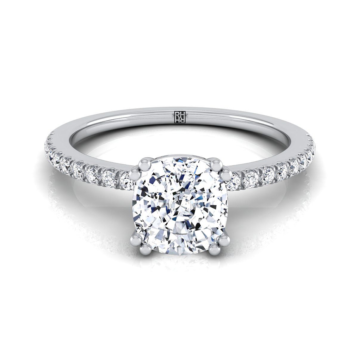 The Kelly cushion engagement ring setting in 18K White Gold | RockHer