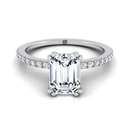 Emerald Cut, Double Claw Prong French Pavé Emerald, in Platinum | RockHer