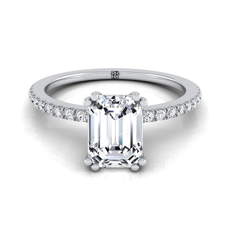 The Kelly Select Pavé Emerald Cut Lab Diamond Engagement Ring in 18K White Gold