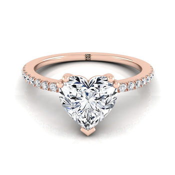 The Kelly Double Claw Prong French Pavé Heart Engagement Ring Setting in 14K Rose Gold