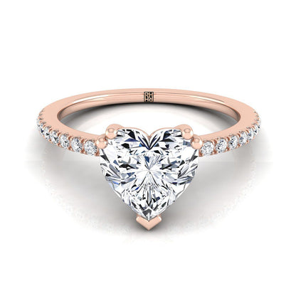 Double Claw Prong French Pavé Heart Shape, in 14K Rose Gold | RockHer