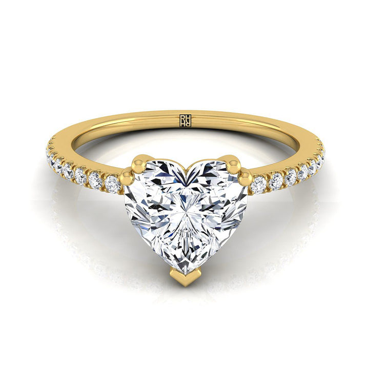 Double Claw Prong French Pavé Heart Shape, in 18K Yellow Gold | RockHer
