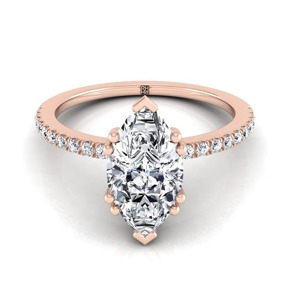 Double Claw Prong French Pavé Marquise, in 14K Rose Gold | RockHer