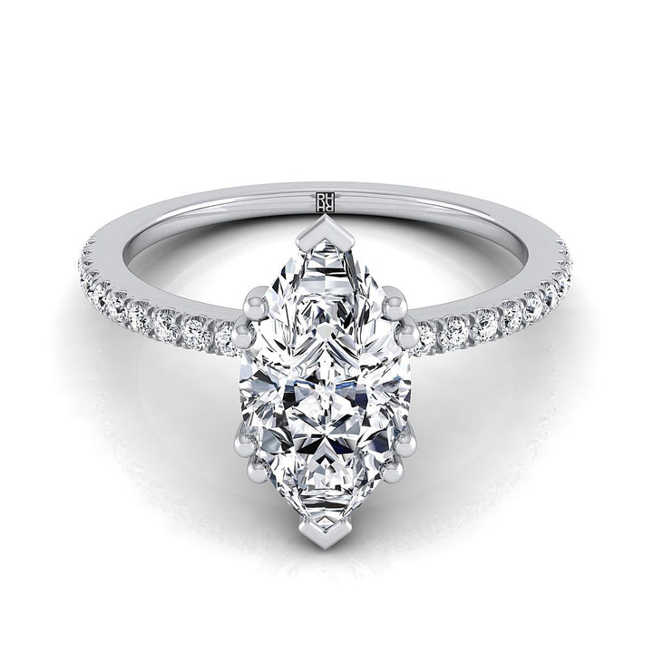 Double Claw Prong French Pavé Marquise, in 18K White Gold | RockHer