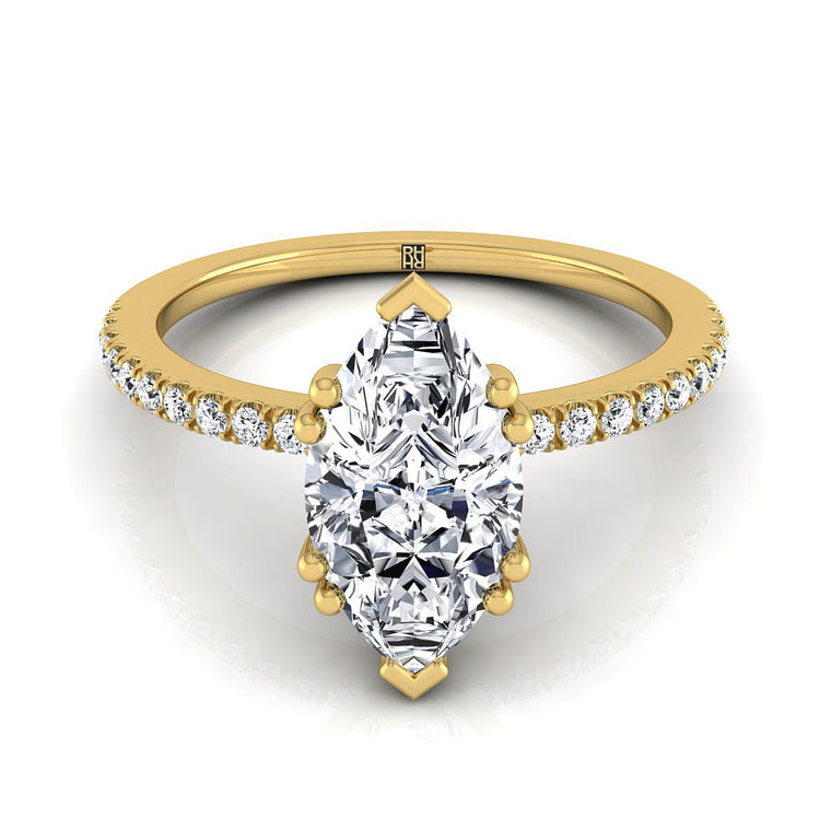 The Kelly Double Claw Prong French Pavé Marquise Engagement Ring Setting in 18K Yellow Gold