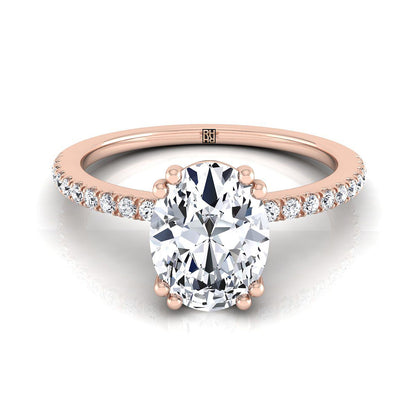 Double Claw Prong French Pavé Oval, in 14K Rose Gold | RockHer