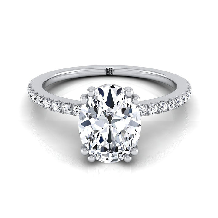 Double Claw Prong French Pavé Oval, in Platinum | RockHer