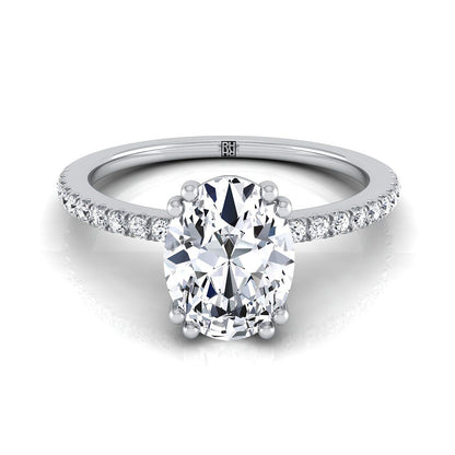 Double Claw Prong French Pavé Oval, in 18K White Gold | RockHer