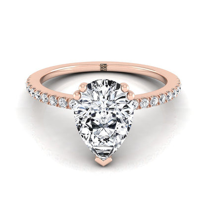 Double Claw Prong French Pavé Pear Shape, in 14K Rose Gold | RockHer
