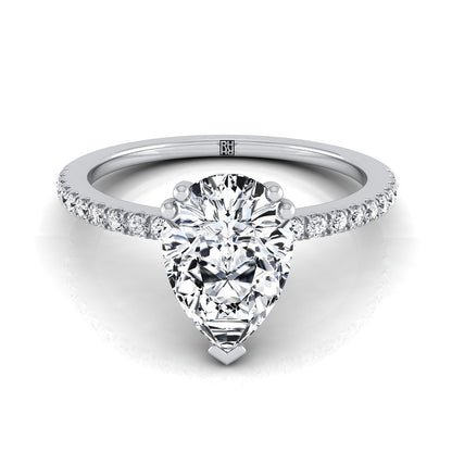 Double Claw Prong French Pavé Pear Shape, in 18K White Gold | RockHer
