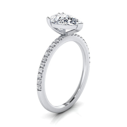 Double Claw Prong French Pavé Pear Shape, in 18K White Gold – side profile | RockHer