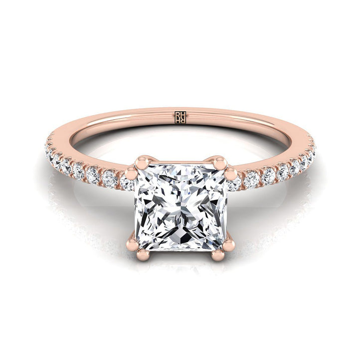 Double Claw Prong French Pavé Princess, in 14K Rose Gold | RockHer