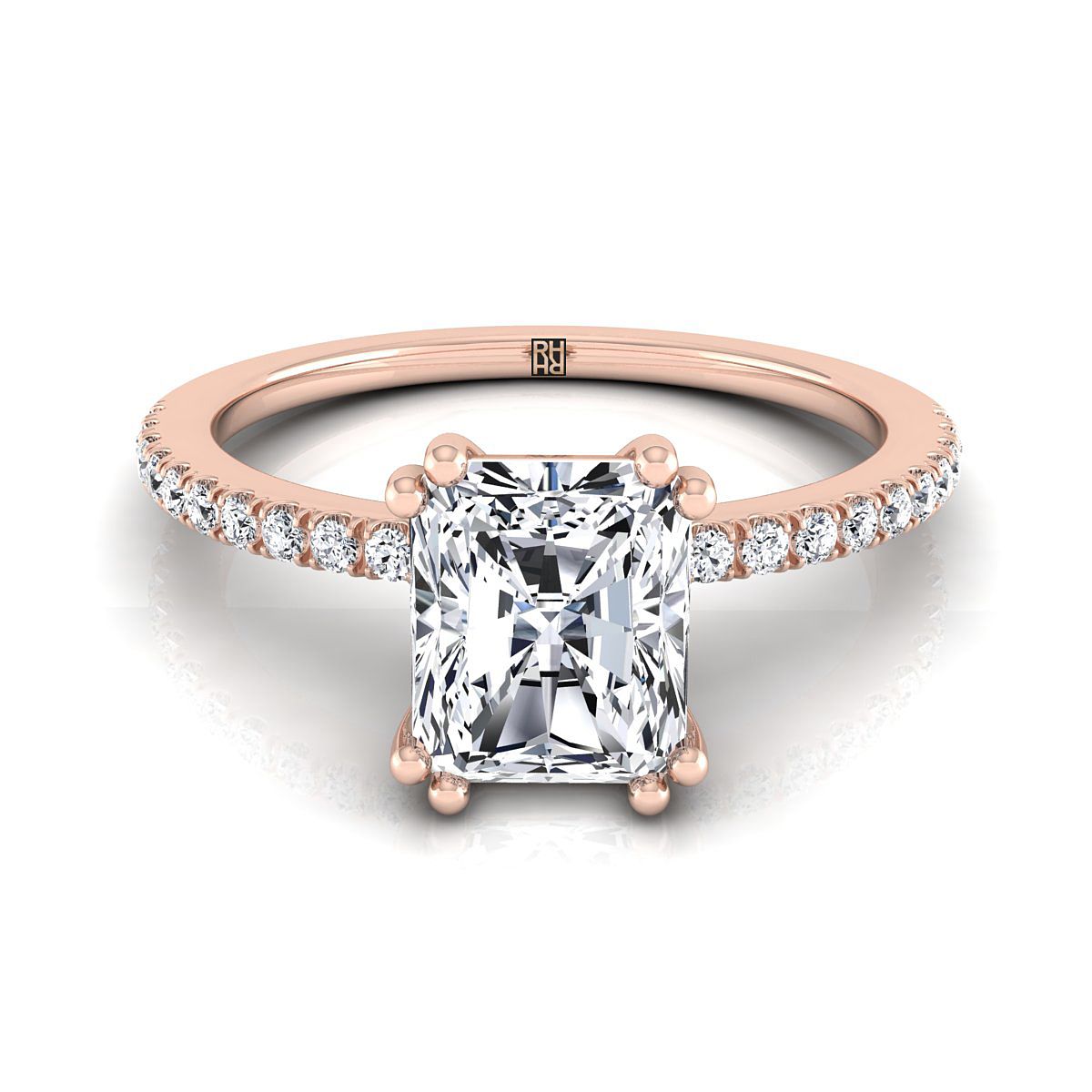 The Kelly radiant engagement ring setting in 14K Rose Gold | RockHer