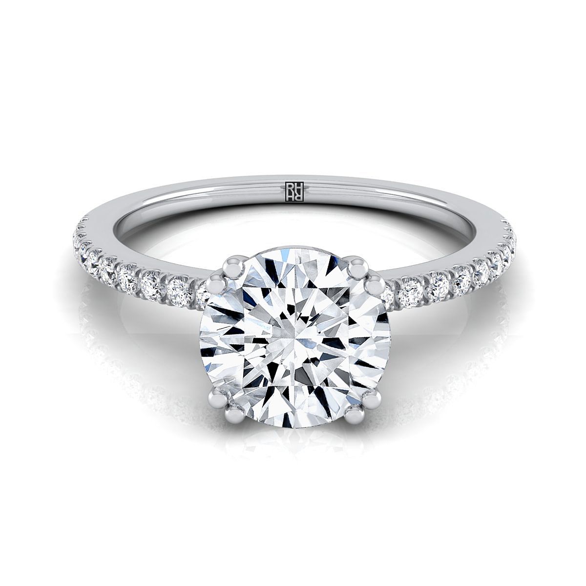 18K White Gold Round Brilliant Diamond Simple French Pave Double