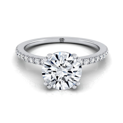 Round Brilliant, Double Claw Prong French Pavé, in 18K White Gold | RockHer